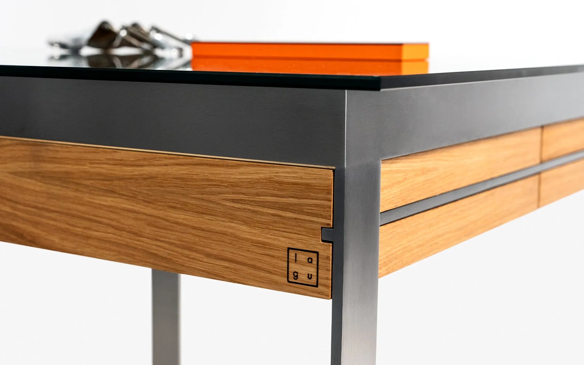 Buredo Glass-Top Drawer Showcase Table