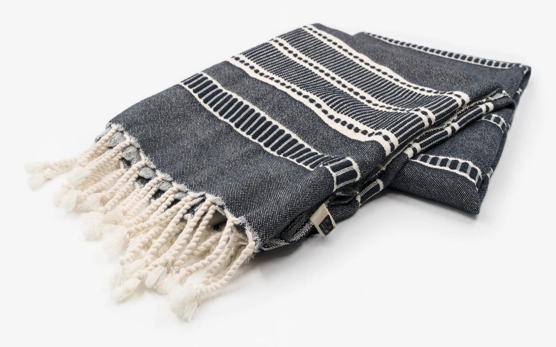 Black Beige Striped Cotton Shawl - laguglobal