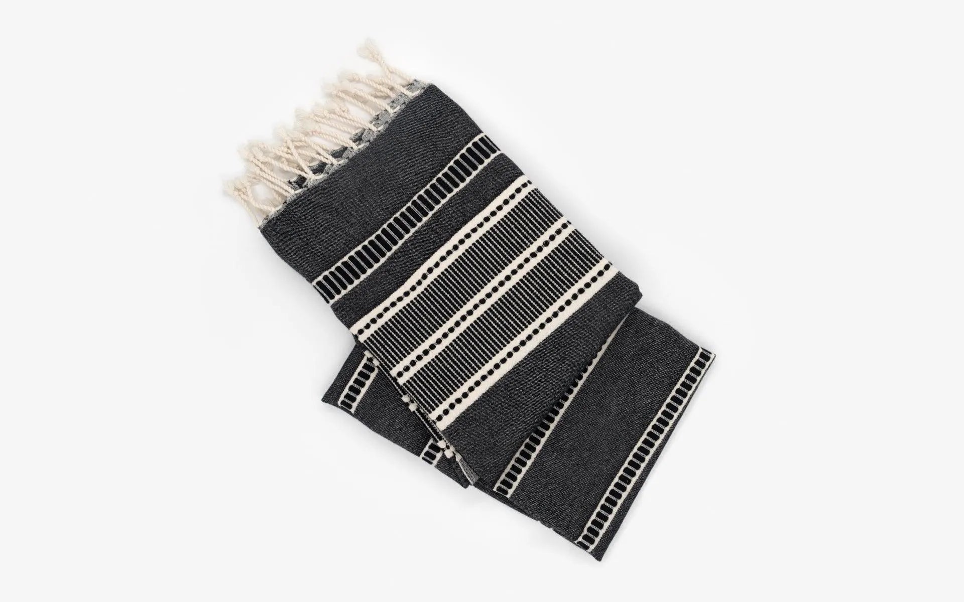 Black Beige Striped Cotton Shawl - laguglobal