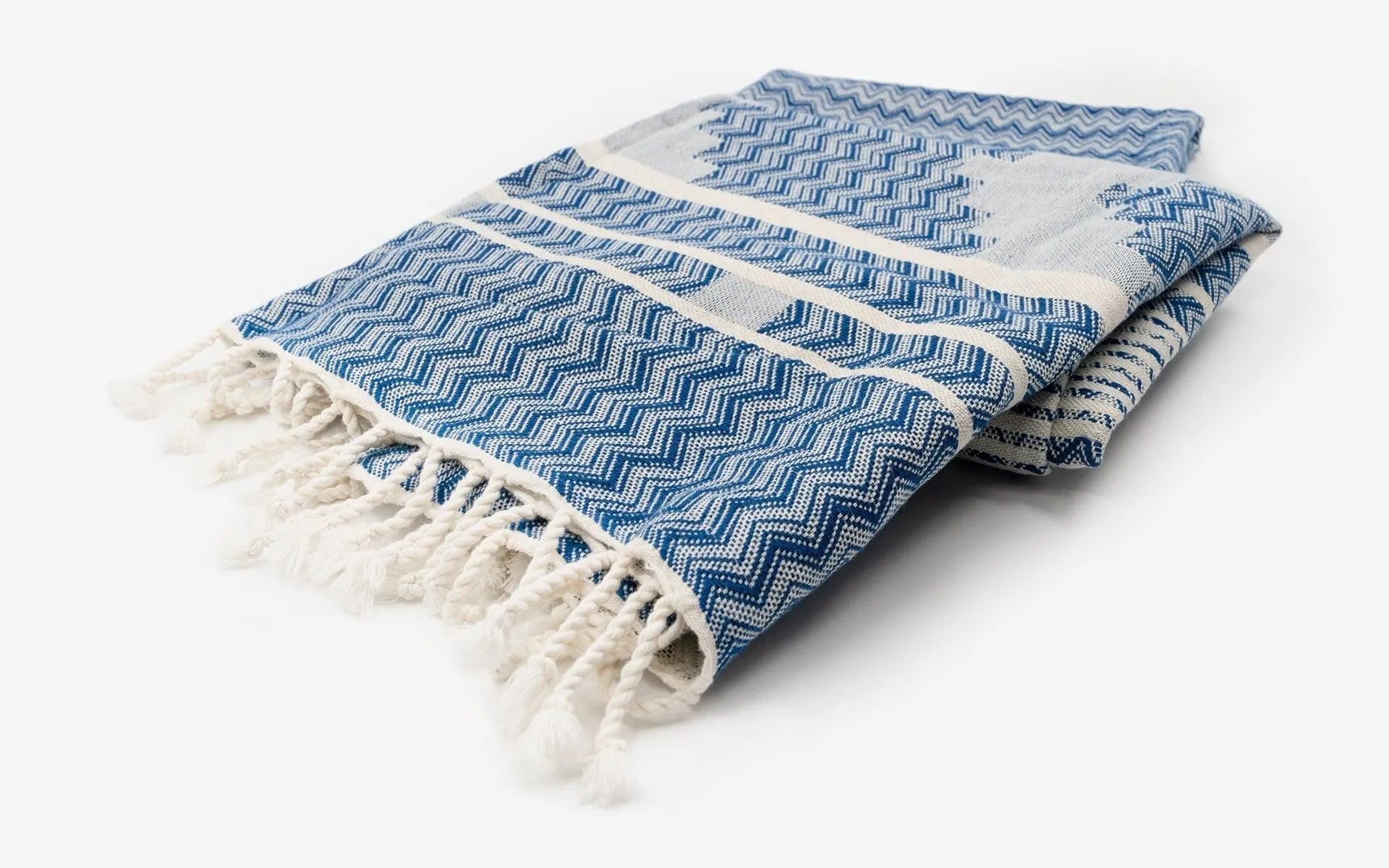 Blue White Zigzag Pattern Cotton Sofa Throw - laguglobal