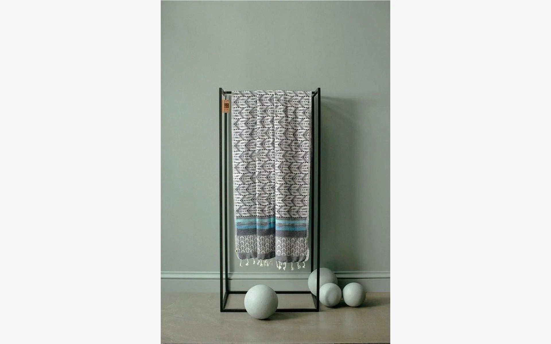 Gray Blue Geometric Pattern Cotton Sofa Throw - lagu - Throw