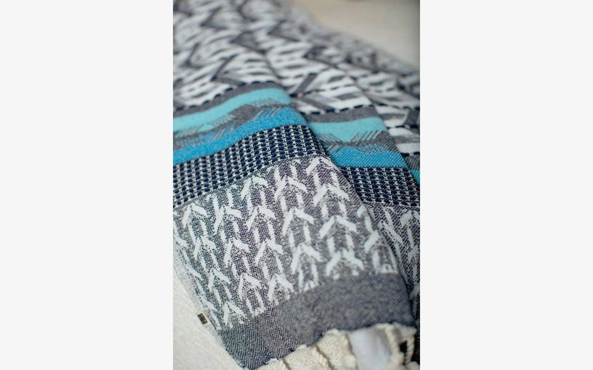 Gray Blue Geometric Pattern Cotton Sofa Throw - lagu - Throw
