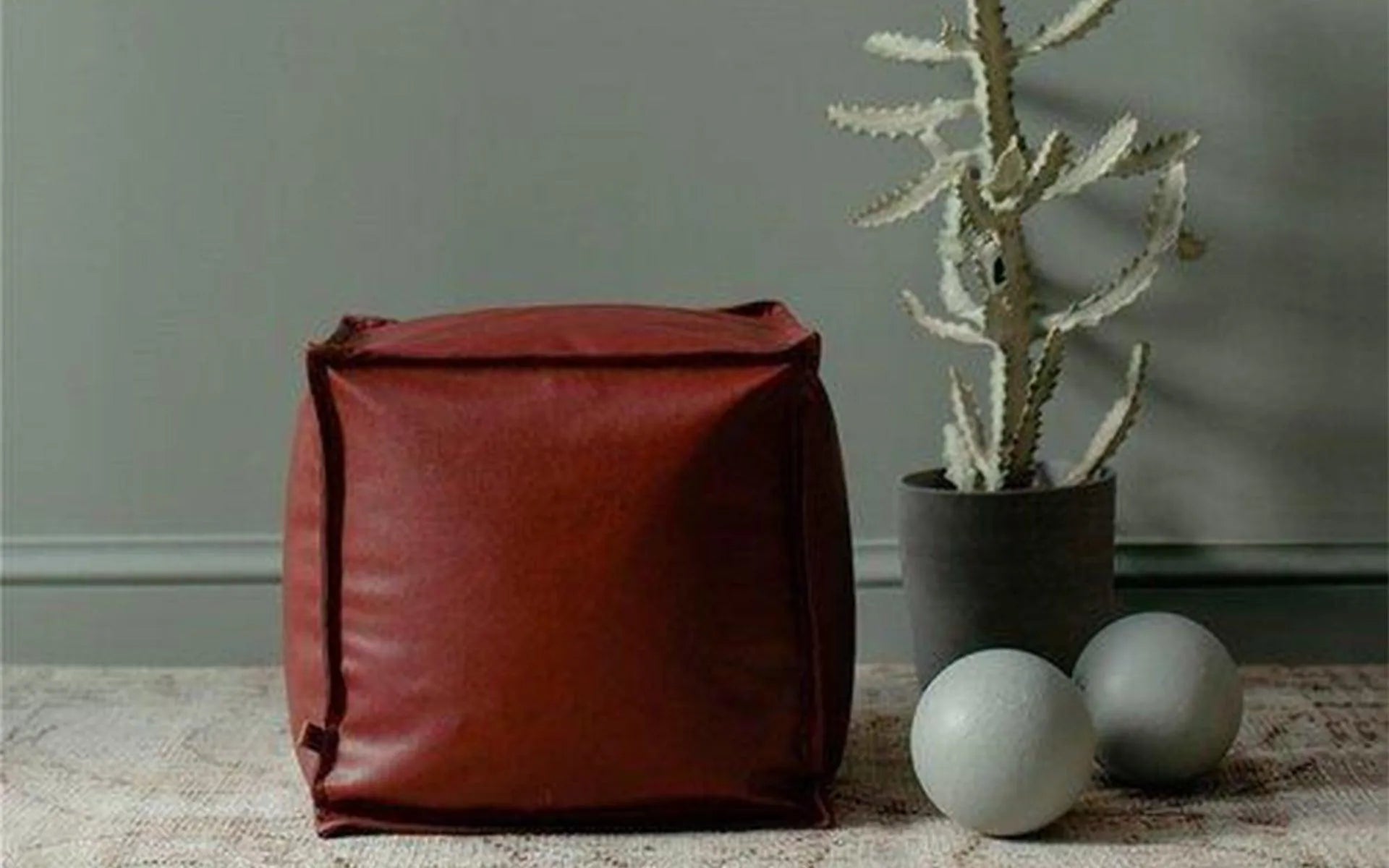 Natur Pouf Leather Red