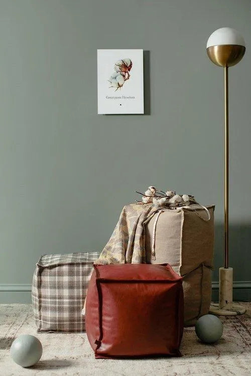 Natur Pouf Leather Red
