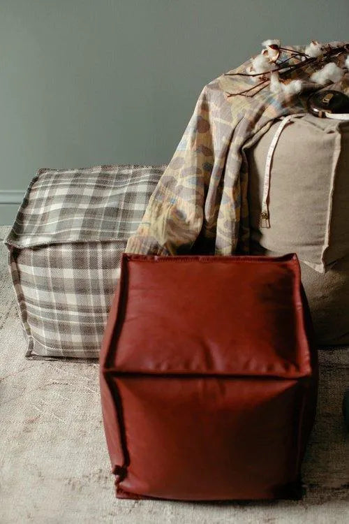Natur Pouf Leather Red