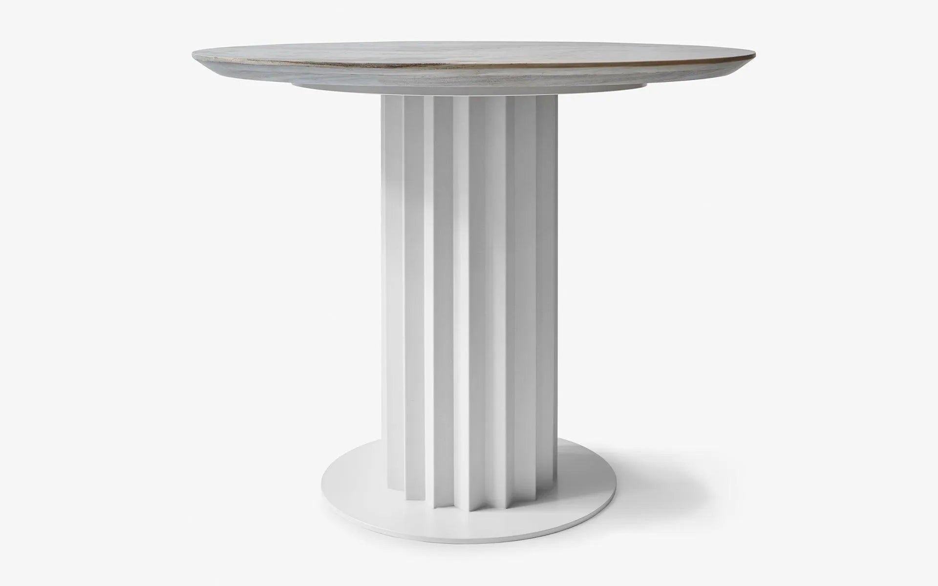 Recalled Round Table White Metal Calacatta Bluette - laguglobal