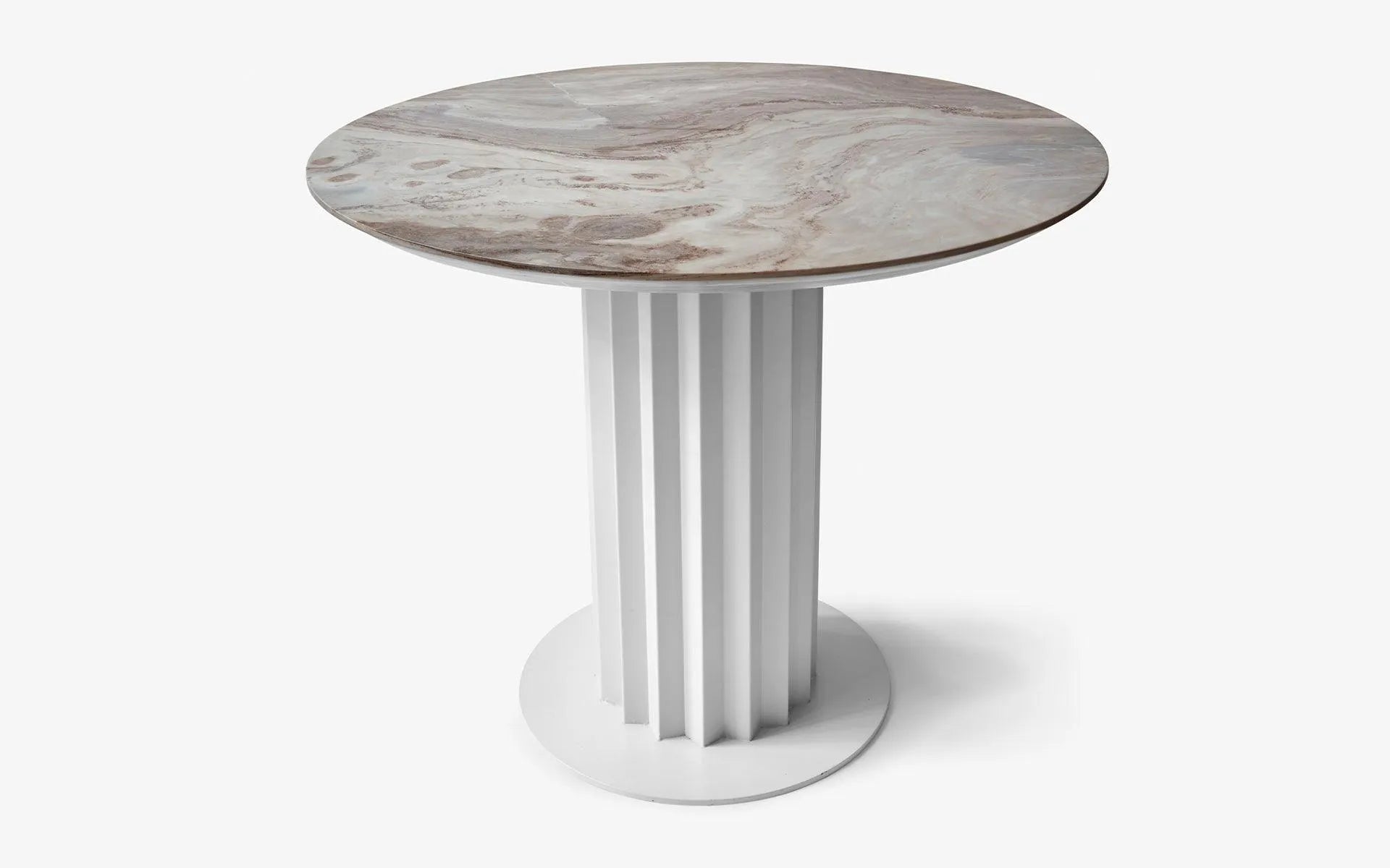 Recalled Round Table White Metal Calacatta Bluette - laguglobal