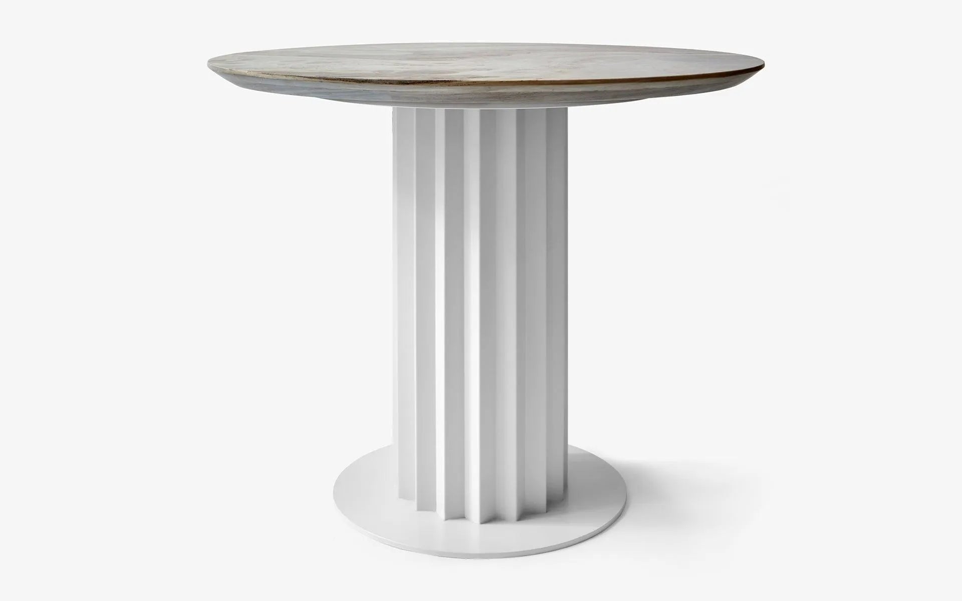 Recalled Round Table White Metal Calacatta Bluette - laguglobal
