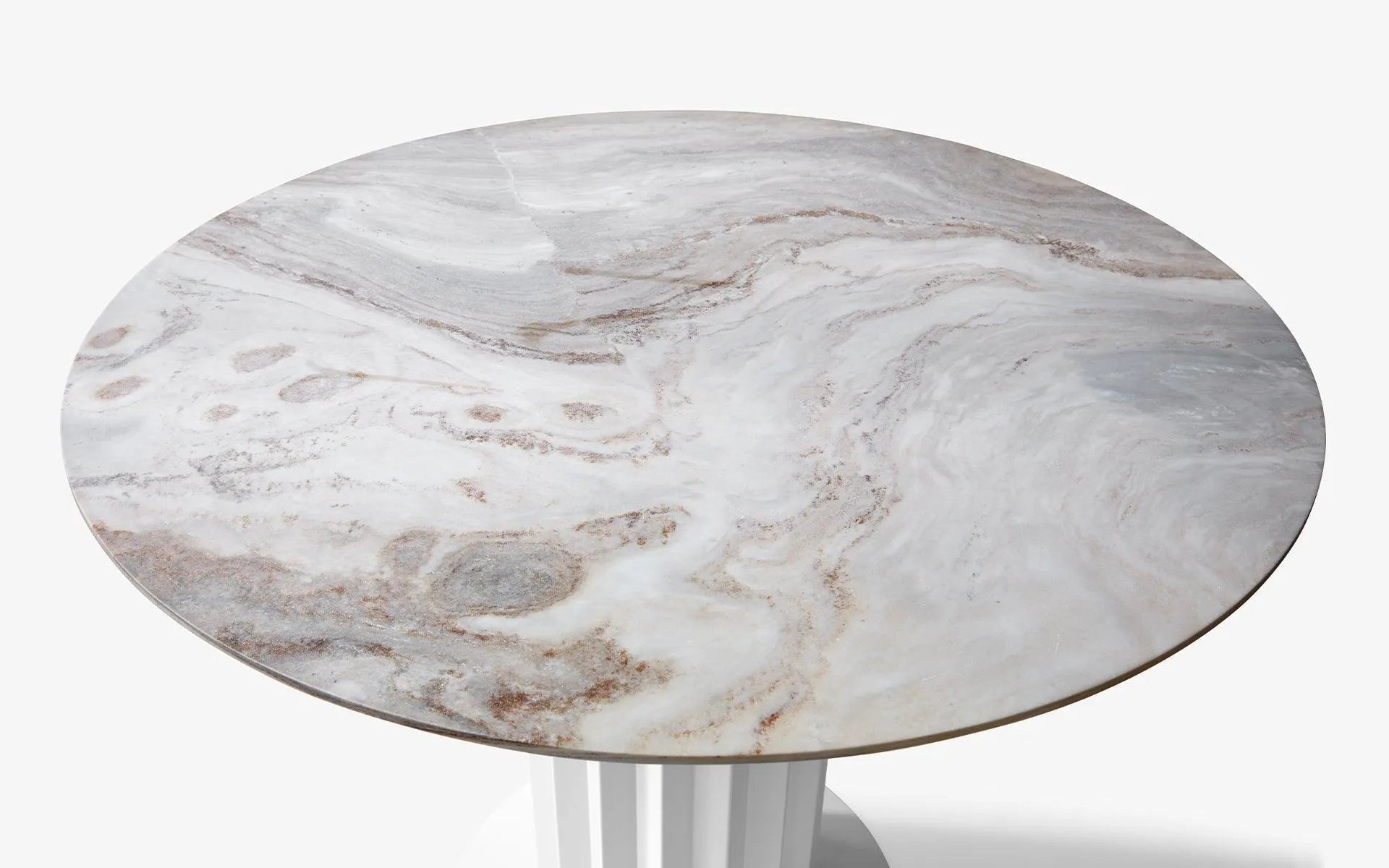 Recalled Round Table White Metal Calacatta Bluette - laguglobal