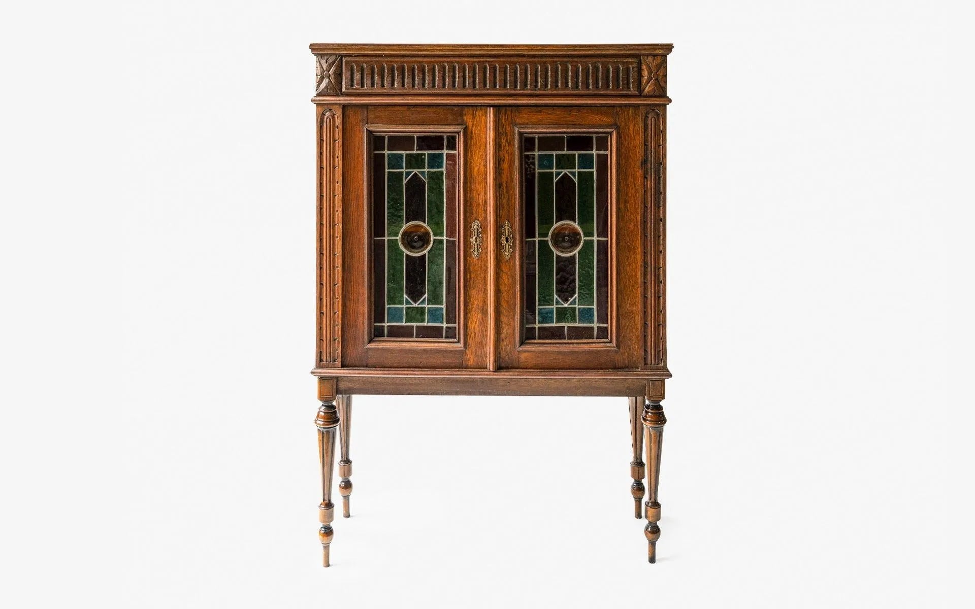 Wooden Vintage Buffet with Stained Glass - laguglobal