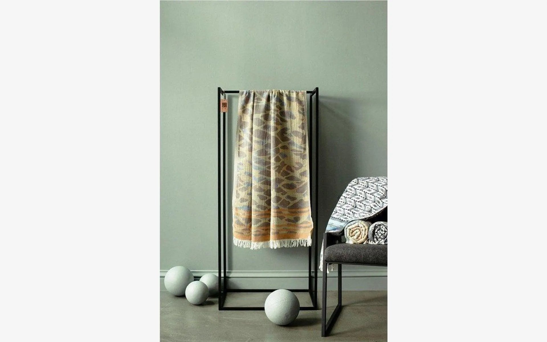 Yellow Brown Patterned Cotton Sofa Throw - lagu - Throw