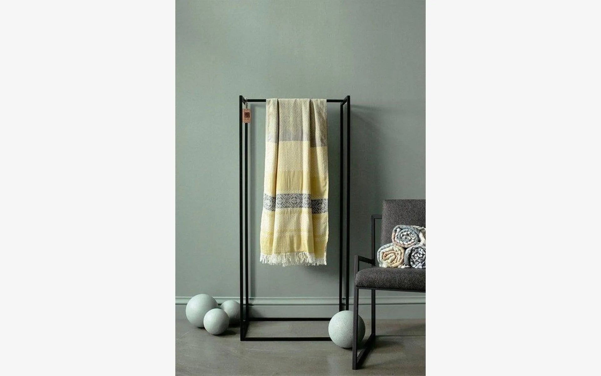 Yellow Gray Patterned Cotton Sofa Throw - lagu - Throw