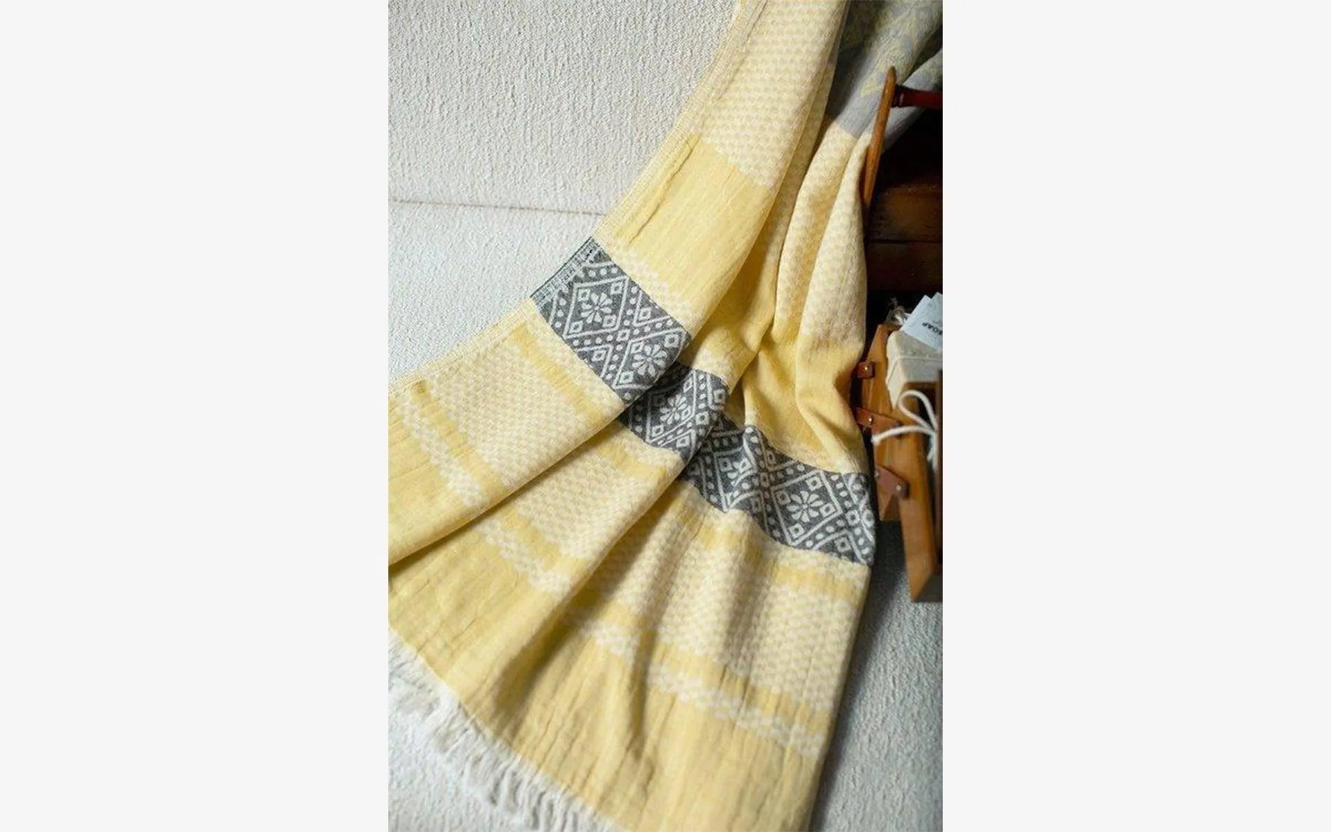 Yellow Gray Patterned Cotton Sofa Throw - lagu - Throw