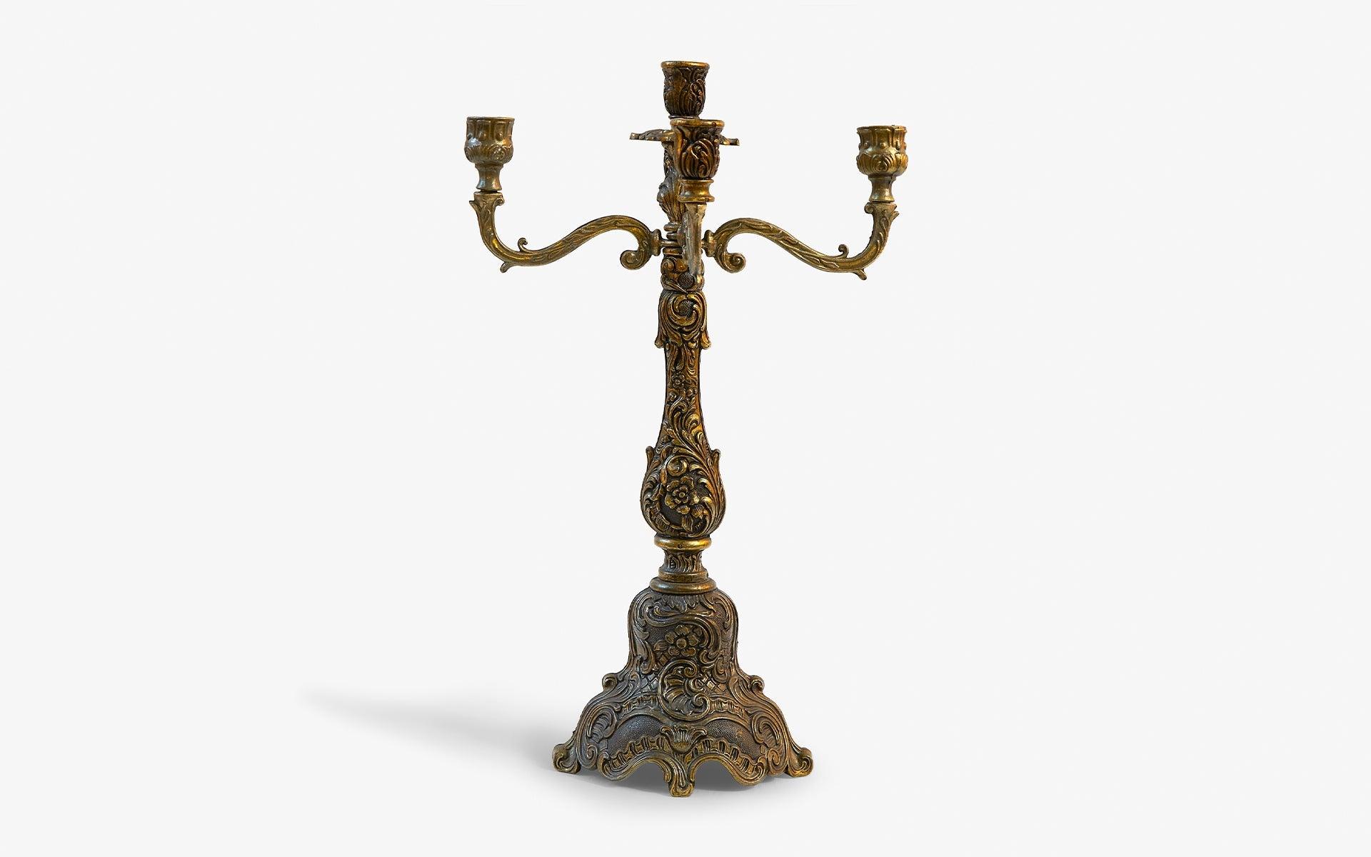 Brass Cast Inlaid 5-Arm Candle Holder - laguglobal