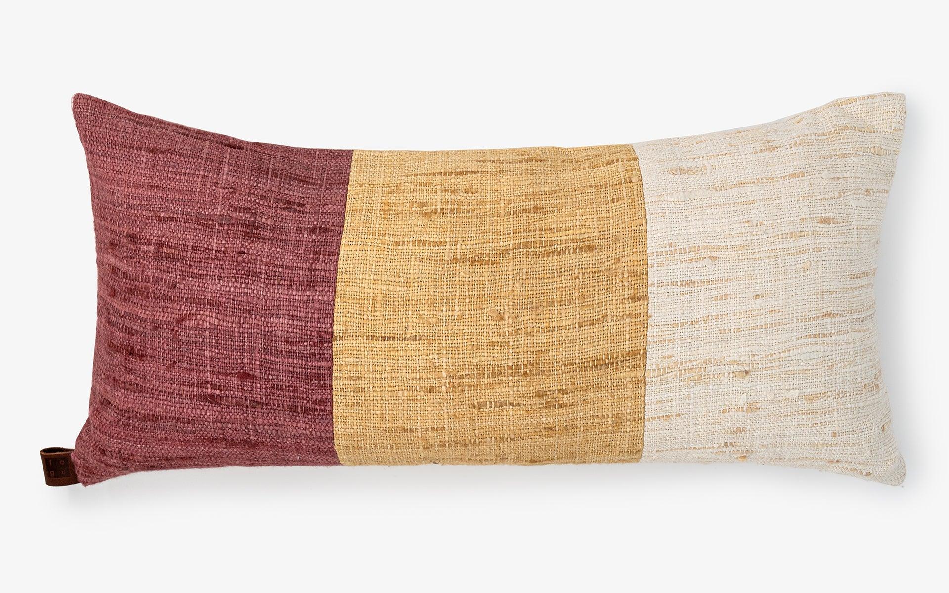Maroon Striped Silk-Linen Throw Pillow - lagu - Cushion