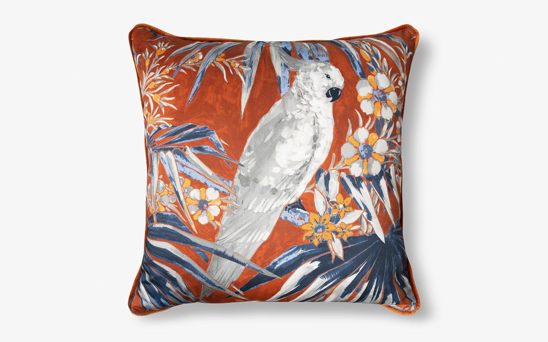 Parrot Patterned Large Orange Throw Pillow - lagu - Cushion