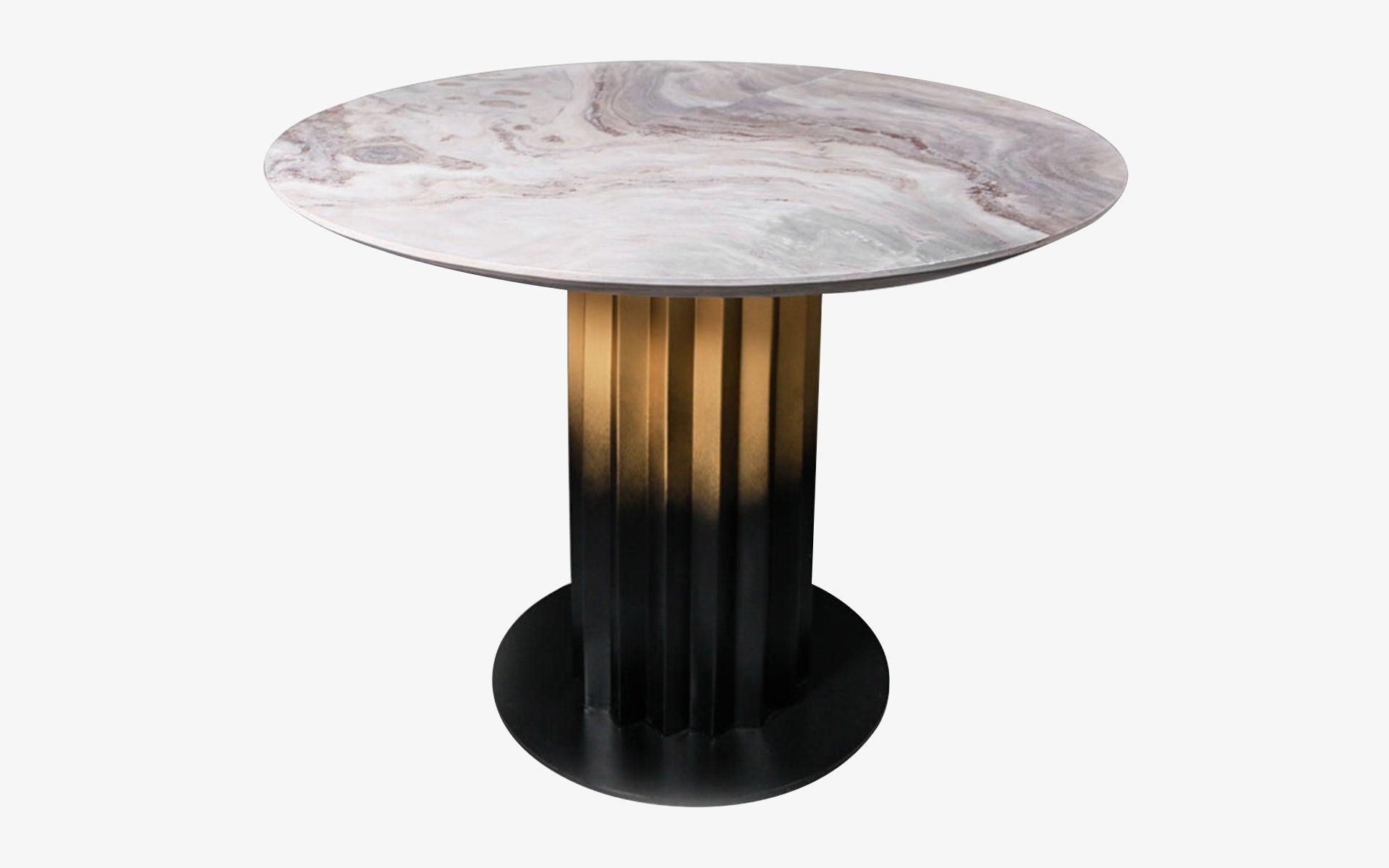 Recalled Round Table Calacatta Bluette (Brass With Gradient Transition) - laguglobal