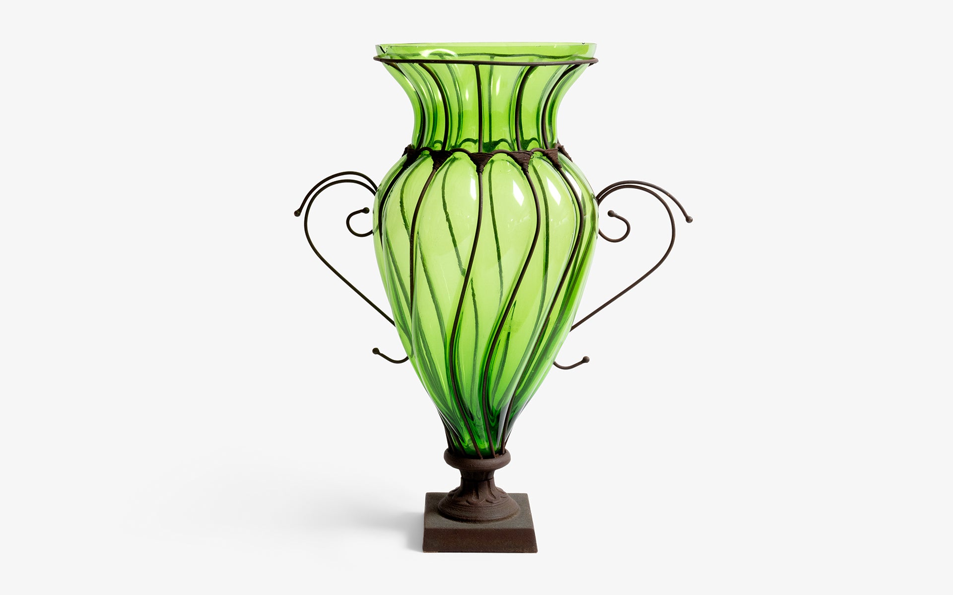 Metal Inset Blown Glass Vase