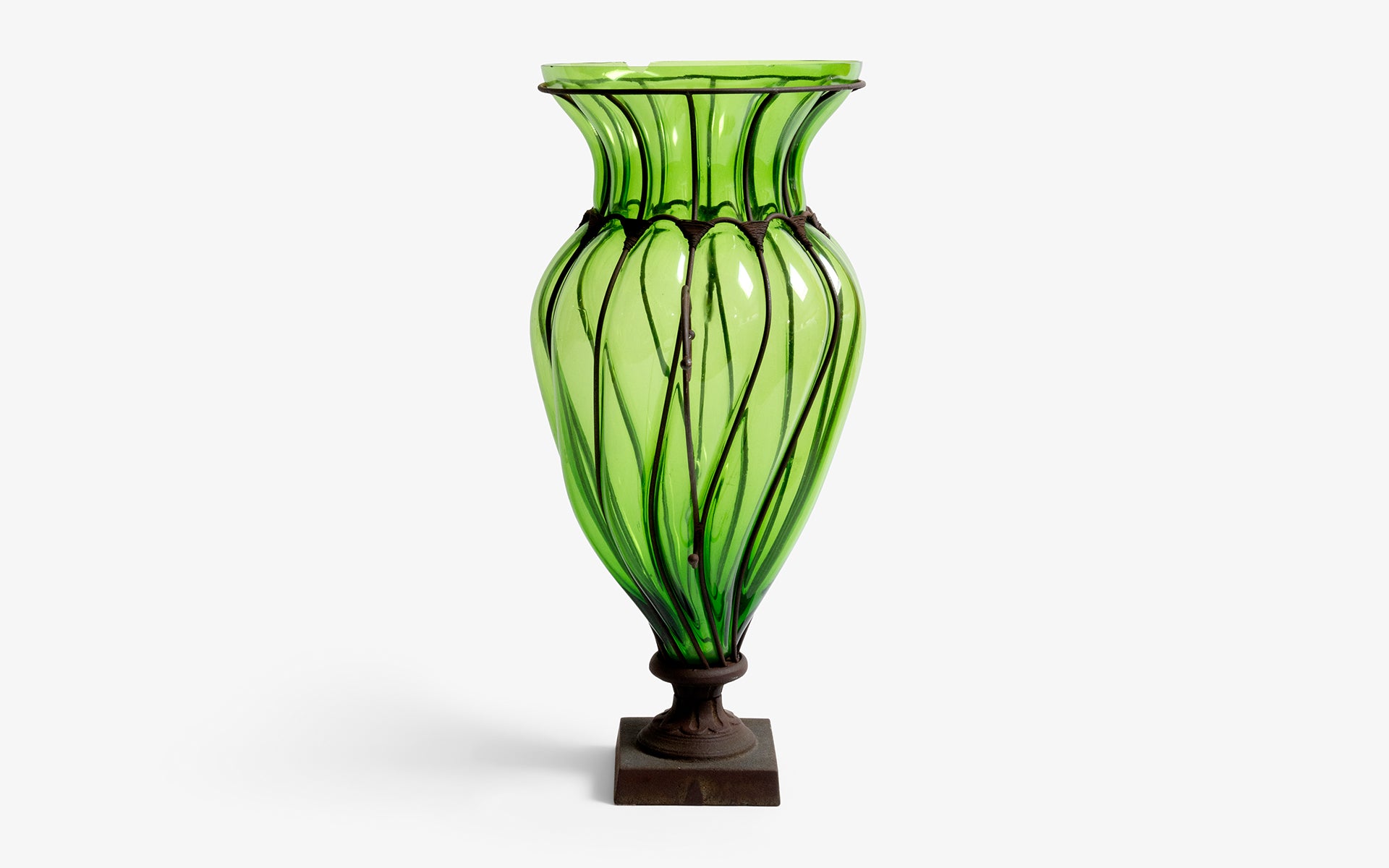 Metal Inset Blown Glass Vase